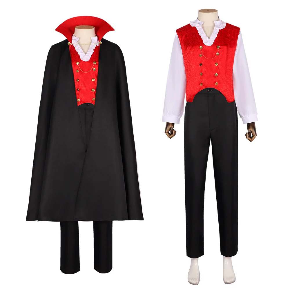 

Halloween Helling Cosplay Vampire Dracula Costume Men Black Stand Collar Cloak Red Suits Carnival Party Royal Duke Show Outfits