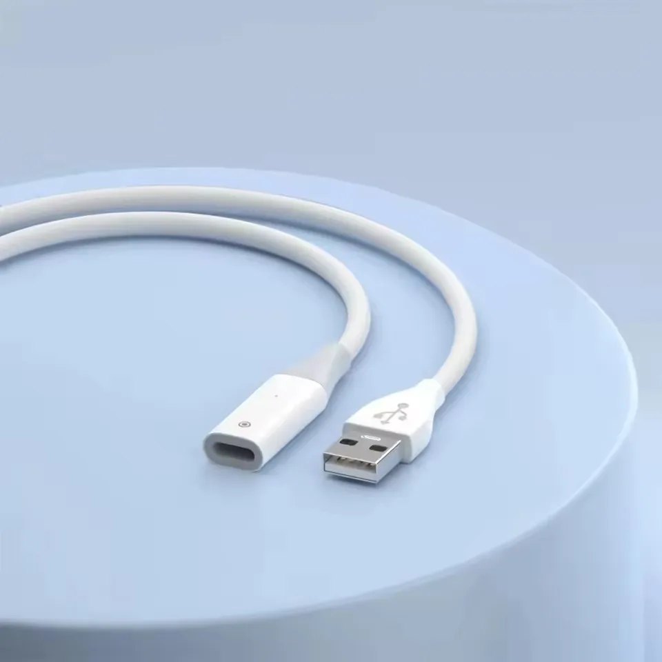 سلك شاحن ستايلس USB A/Type-C خط شحن ذكر إلى أنثى مع ضوء المؤشر لجيل قلم رصاص أبل 1