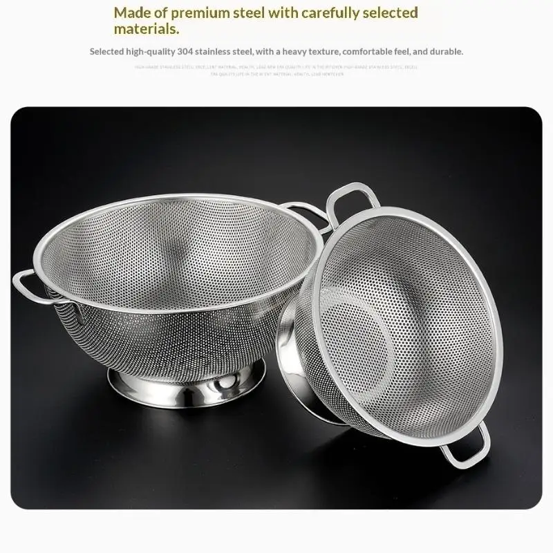Stainless Steel Colander With Double Handle Food Pasta Strainer Basket With Self-draining Solid Ring Base Fine Mesh Filter view 4