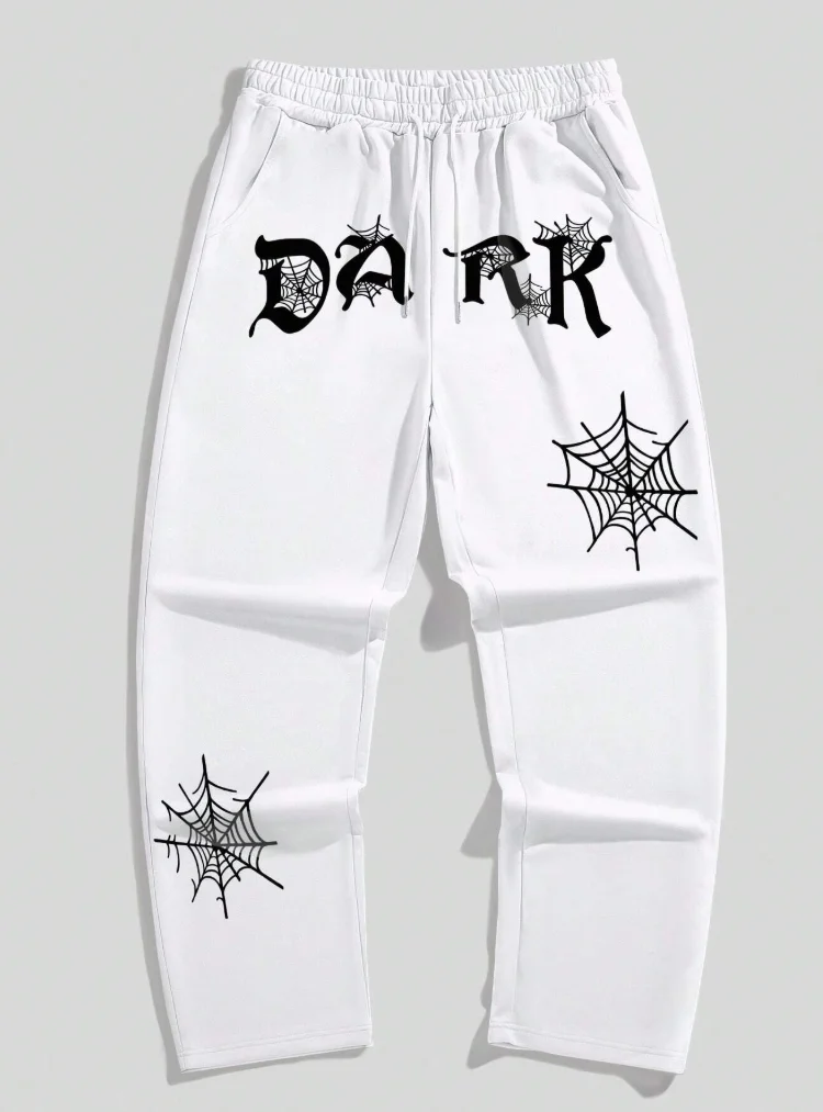 2025 New trend spider web printing men's trousers wide-leg trousers breathable quick-drying casual sports wide-leg trousers