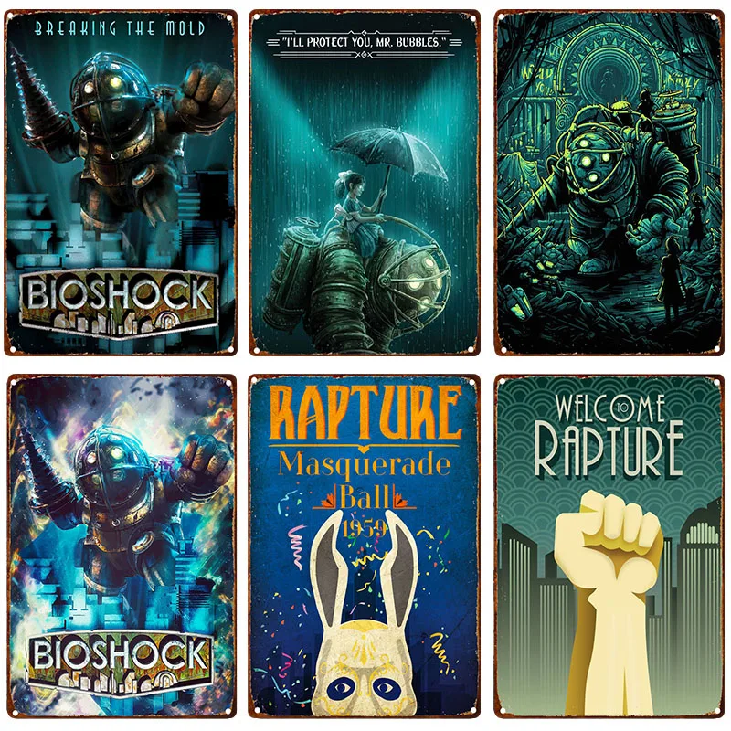 Bioshock Rapture Video Game Plaques Signs Poster Metal Tin Sign Wall Pictures for Living Room Vintage Art Decorative Home Decor