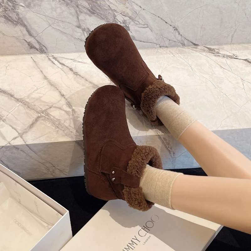 الشتاء الثلوج الأحذية الجديدة جولة تو عميق الفم الدافئة عدم الانزلاق لينة وحيد عدم الانزلاق مقاومة للاهتراء أحذية قطنية مسطحة