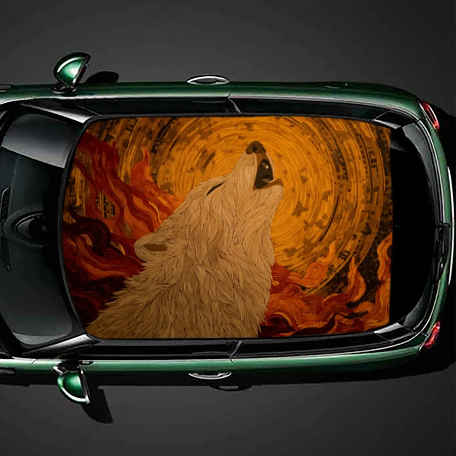 

Sun and The Howling Wolf Car Roof Vinyl Wraps Sticker, Auto Decal, Artistic Vehicle Decoration, Self-adhesive Waterproof Car Ext