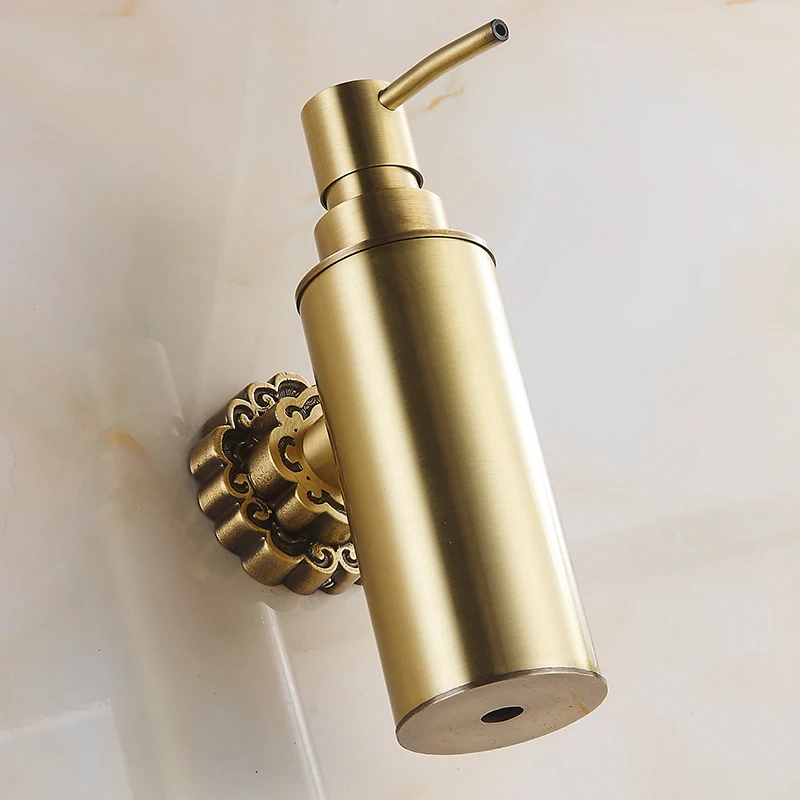 Vidric Liquid Soap Dispensers Antique Brass Wall Mounted Shampoo Soap Dispenser Liquid Soap Holder Bathroom Accessories