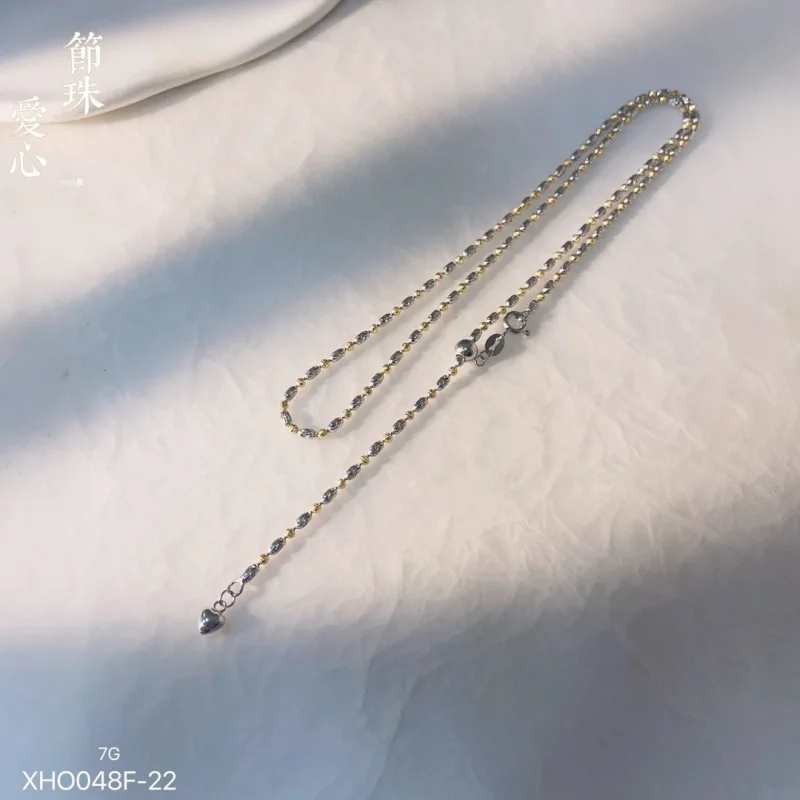 S925 Silver Two-tone Beaded Heart Necklace Electroplated Shiny Long Olive Sweater Clavicle Chain