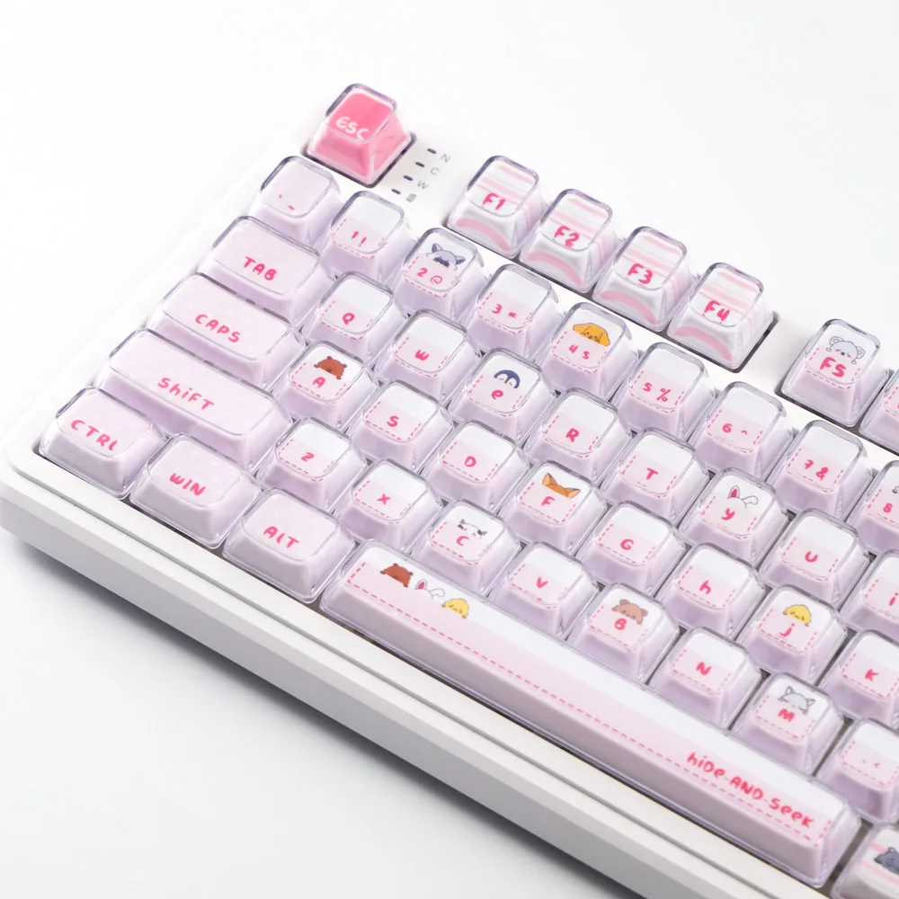

Crystal Jelly Keycaps Cat Pink 123 Keys DYE Sublimation Cherry Profile PBT Keycap For Mechanical Keyboard