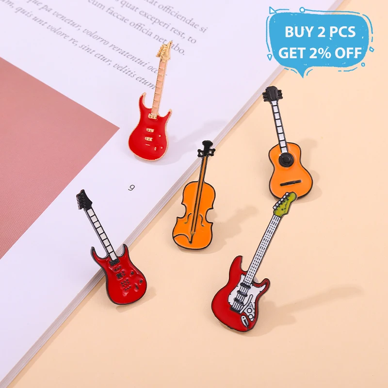 Musical Instruments Enamel Pin Guitar Violin Electric Guitar Brooches On Denim Clothes Lapel Pins Jewelry Gifts For Friends - view 2