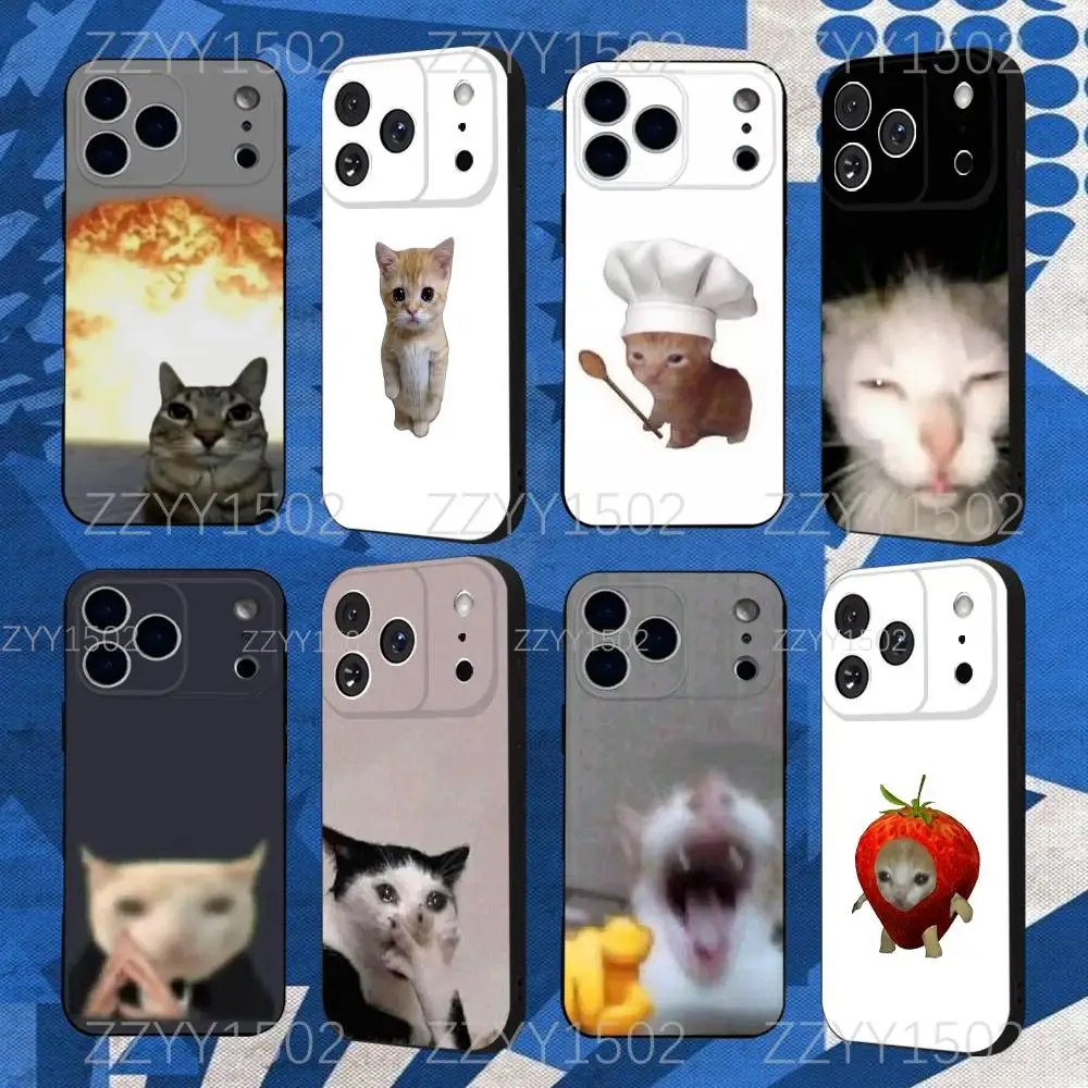 

Cat MEME Funny Phone Case For iPhone 17,16,15,14,13,12,11,X,XS,8,7,Pro,Max,Plus,E,SE4,Air,Mini Black Funda Shell