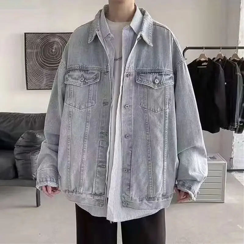 

Fall Winter plus Size Men's Casual Sportswear Jaet American Retro Denim Loose Fit Comfortable Workwear Coat for Heavy Men