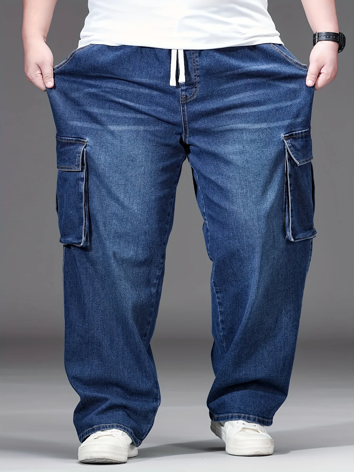 

Новые мужские джинсы оверсайз 2026 года: широкие, с высокой талией, на эластичном шнурке, стрейч, повседневные, универсальные, больших размеров