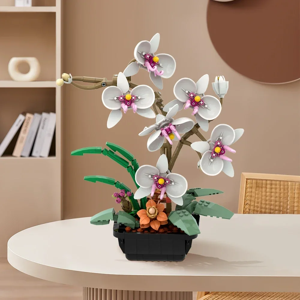 New Butterfly Orchid Potted Plants Building Block Bonsai Plants Puzzle Assembling Bricks Table Decoration Toys Children Gift