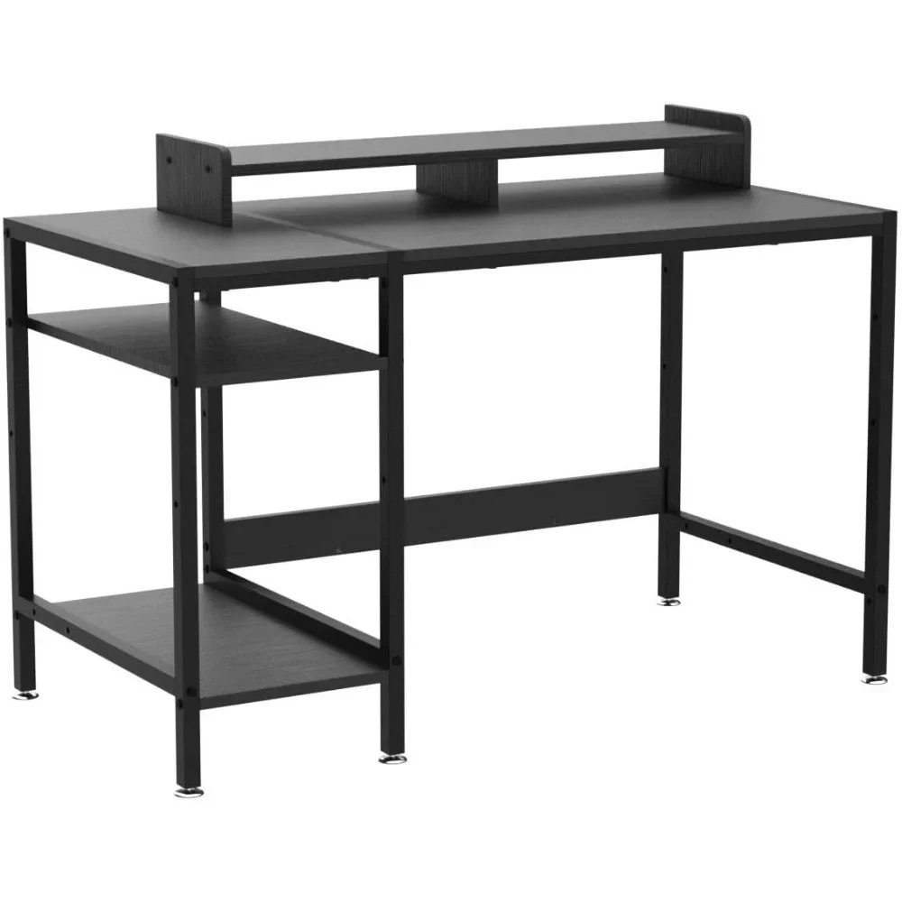 

Nordic luxury Minimalist 38” Computer Gaming Desk, Small with Monitor Stand, Home Office Table with Adjustable Storage, Black