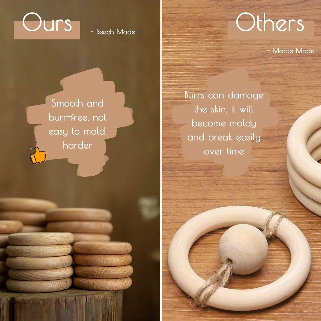 BPA-free Beech Wood 50pc Wooden Ring 40/55/60/70mm Wooden Teether DIY Bracelet Crafts Gift Teething Accessory Baby Teether