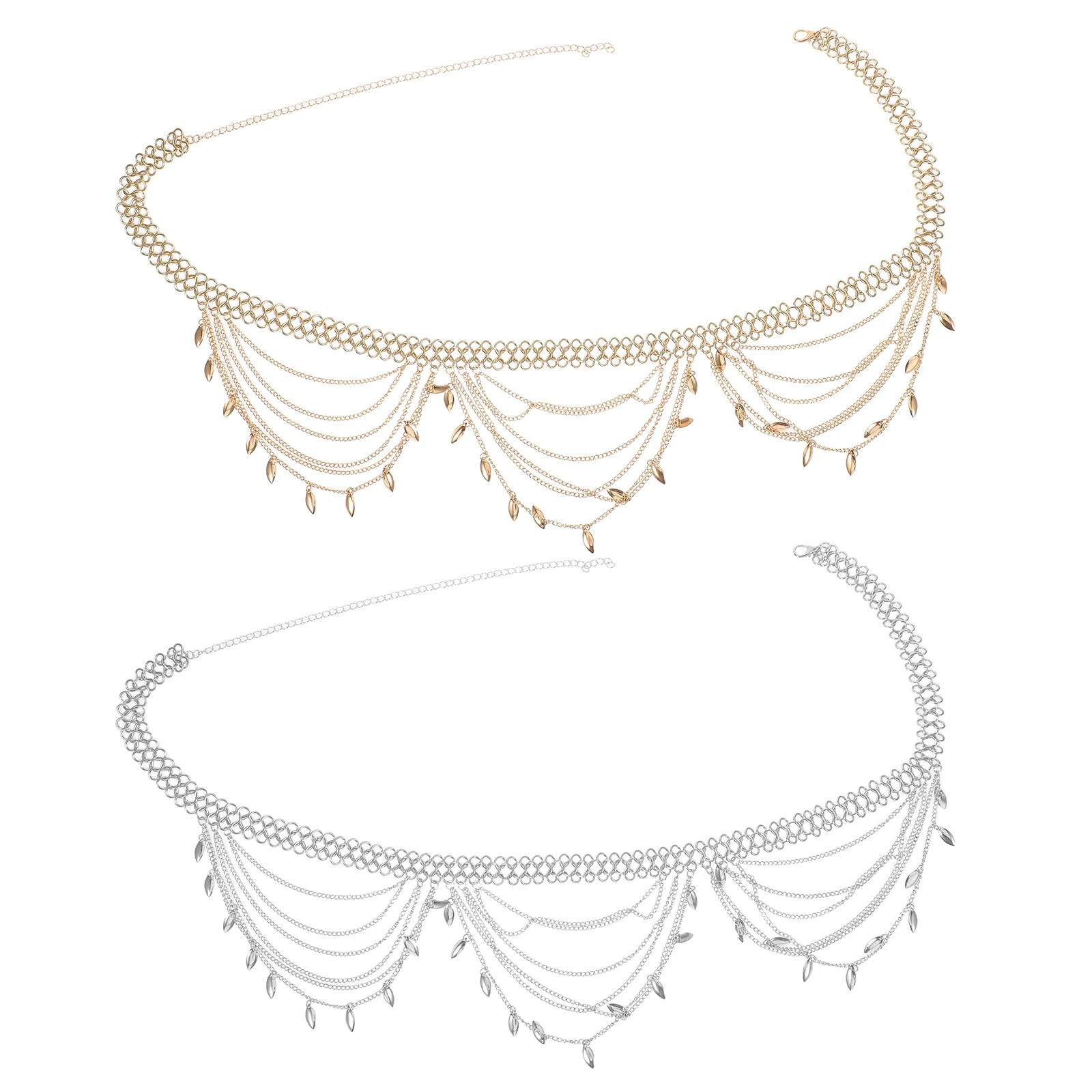 

2pcs Boho Waist Multi Layer Ethnic Style Belly Chain Jewelry For Women Metal Body Belt Tassel Chain Adjustable Beach Festival