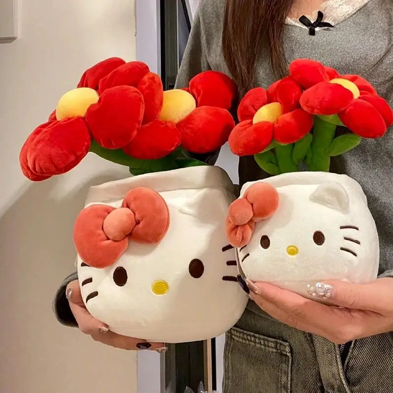 

Sanrio Anime High Quality With Tag Hello Kitty Potted Plant Plush Toy Lovely Flower Doll Kitty Cat Plushies Stuffed Girl Gift