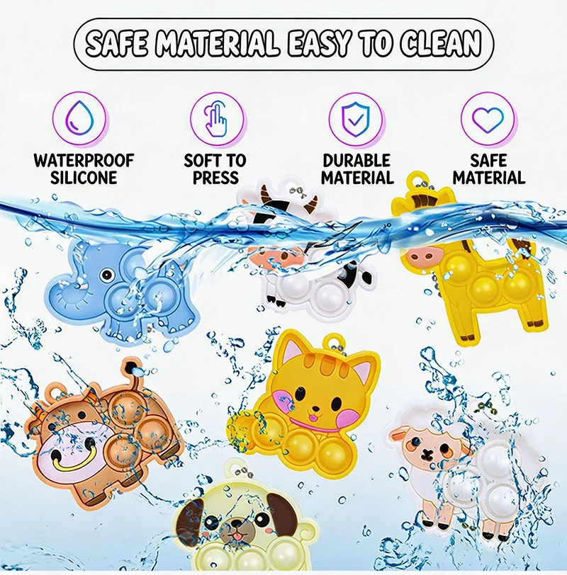 Animal Pop It Keychain Bulk Pack - Sensory Fidget Toys for Kids Party Favors Goodie Bag Stuffers Classroom Rewards Treasure Box view 2