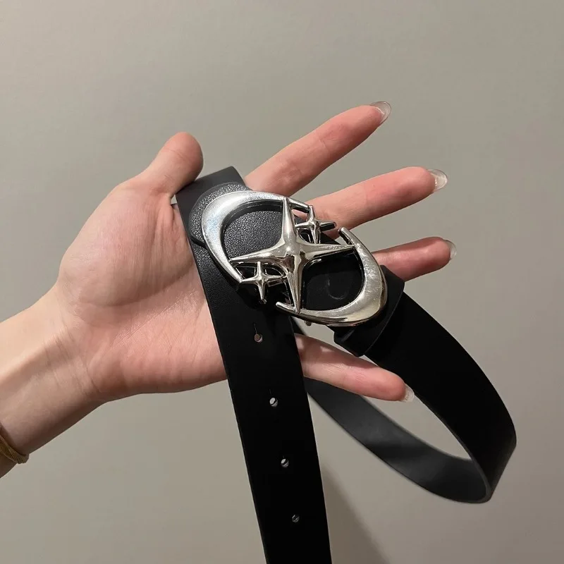 Y2Kゴシックヴィンテージパンクムーンスターバックルベルト レディースデザインクロスメタルベルトPUレザーウエストバンドパンツ装飾ベルト