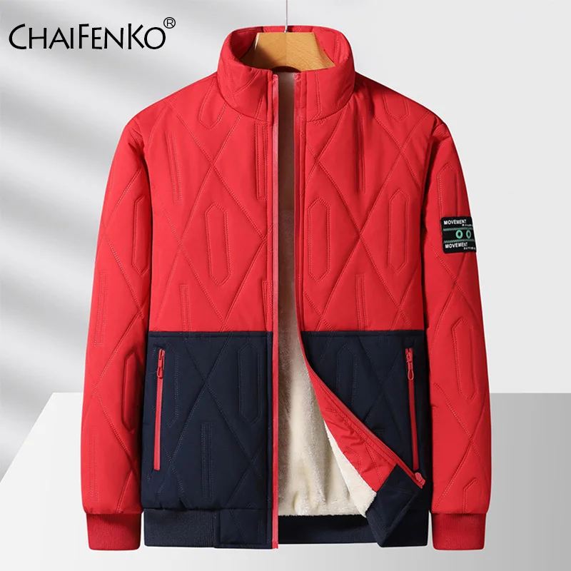 

Зимнее флисовое мужское пальто с воротником-стойкой, свободная теплая ветрозащитная куртка, новая комфортная модная утолщенная повседневная однотонная парка для мужчин