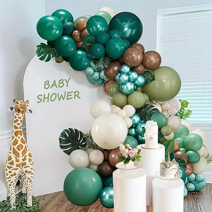 100PCS Beige Green Balloon Garland Arch Kit Baby Shower Decoration Wedding Engagement Ballons Birthday Baptism Christening