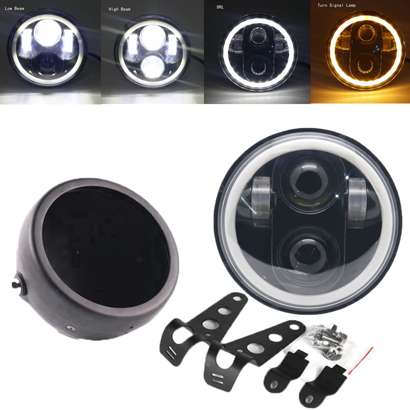 Universal Motorcycle 5.75 Inch Universal LED Round Headlight High Low Beam With Housing Bracket for Harley Honda Yamaha
