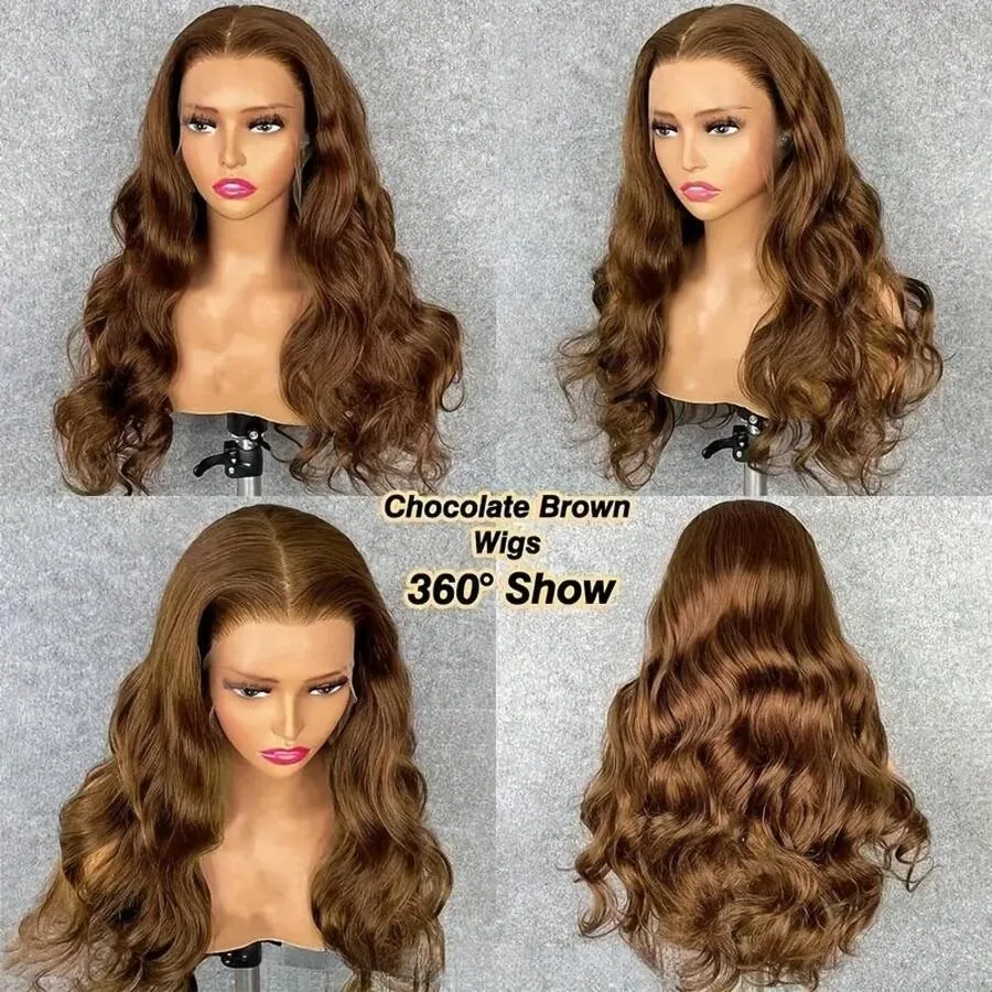 

13X4 Chocolate Brown Lace Front Human Hair Wigs Body Wave Human Hair Wig 30Inch 200 Density Colored Human Hair Wigs For Women