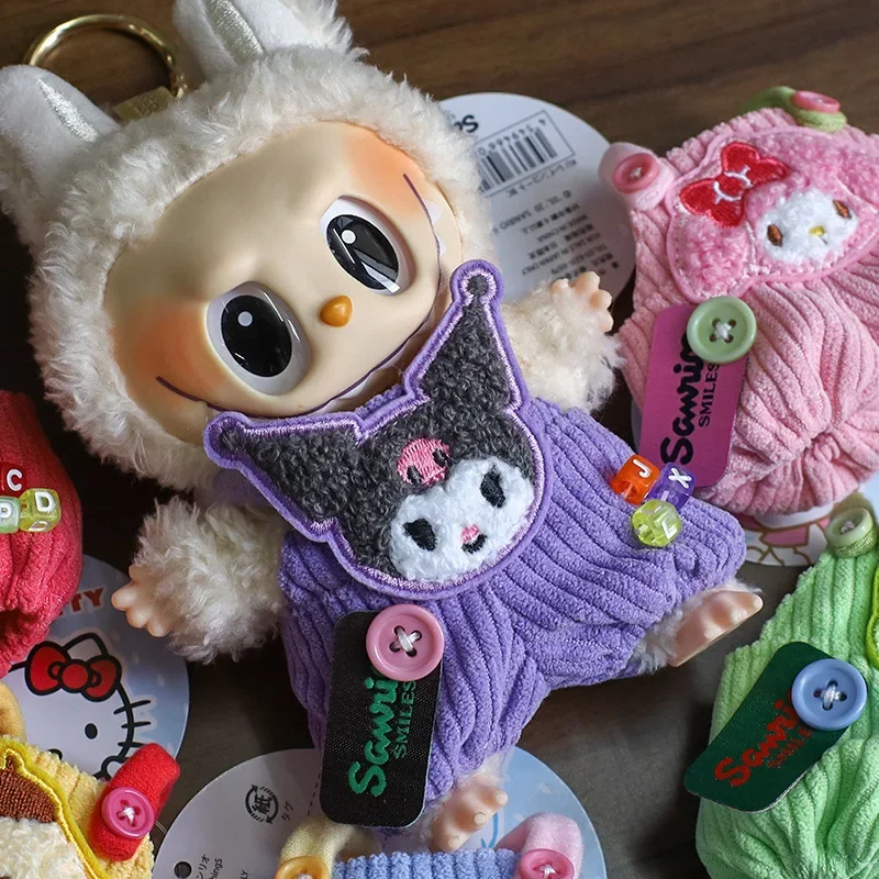 Labubu ตุ๊กตาเสื้อผ้าน่ารัก Overalls Sanrio Kuromi Cinnamoroll เสื้อผ้าผ้าฝ้ายเสื้อผ้าตุ๊กตาเหมาะสําหรับ 17 ซม.ตุ๊กตาเด็กของขวัญ