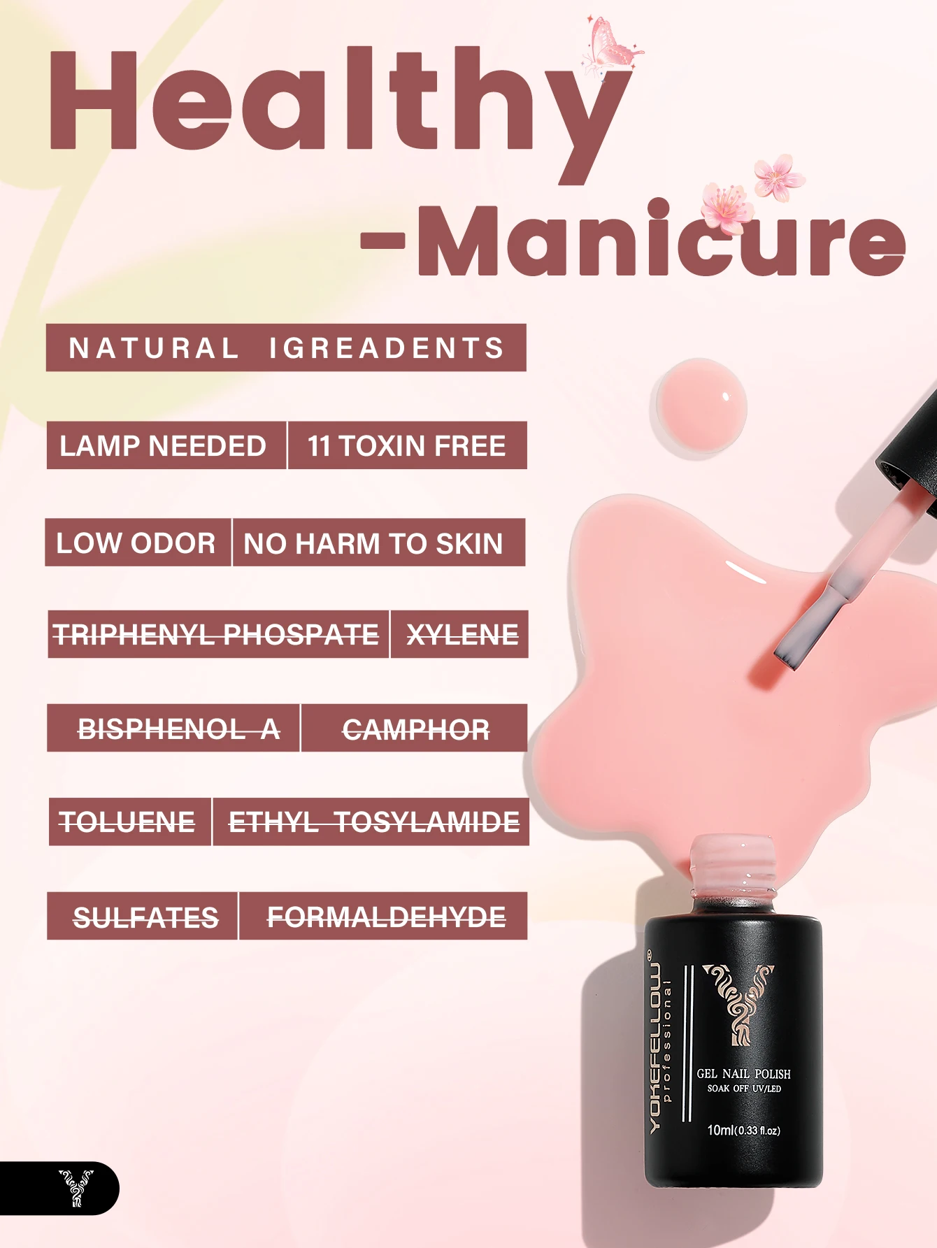 Zestaw lakierów hybrydowych YOKEFELLOW Jelly Gel, 10 ml, zestaw lakierów nude, mleczny nude, prześwitujący róż, lakier hybrydowy UV do zmywania, 6 sztuk