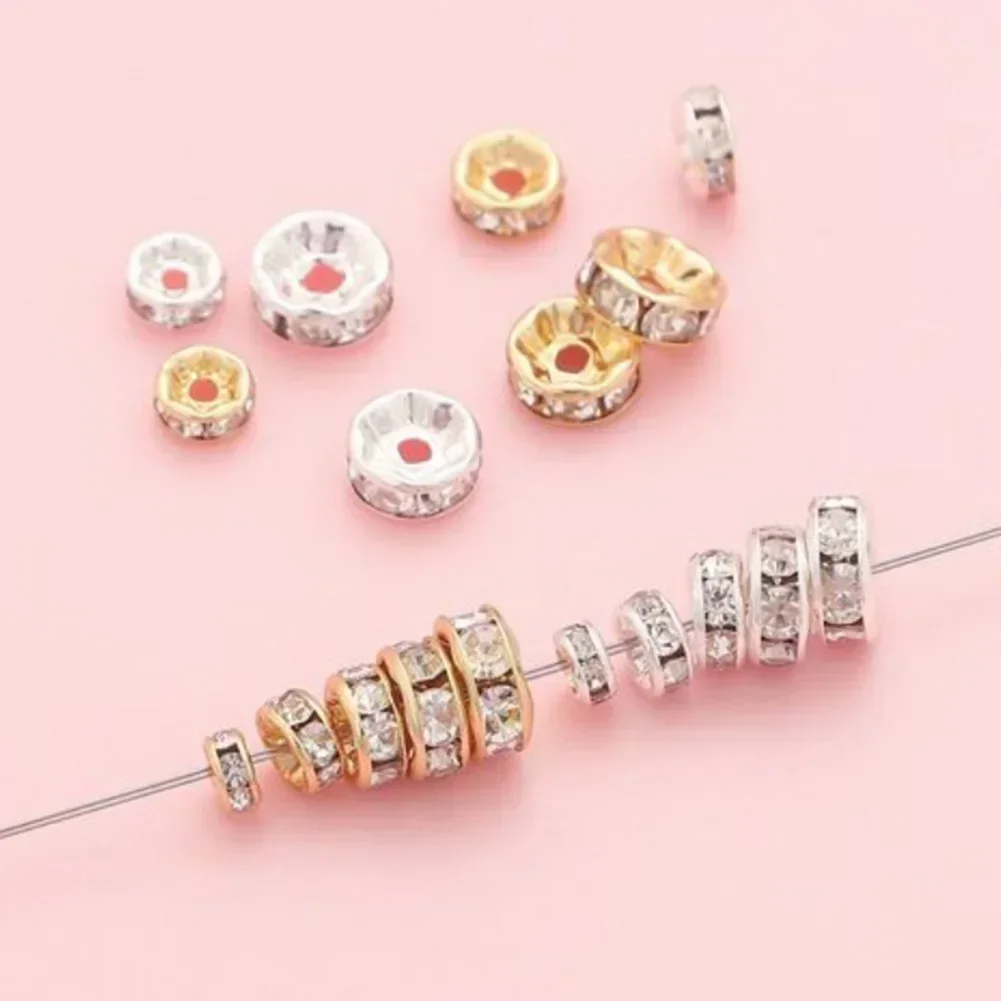 

50pcs 6mm Rhinestone Spacer Beads Loose Beads Necklace Bracelet Handmade Crafts Ornaments Decoration DIY Accessories