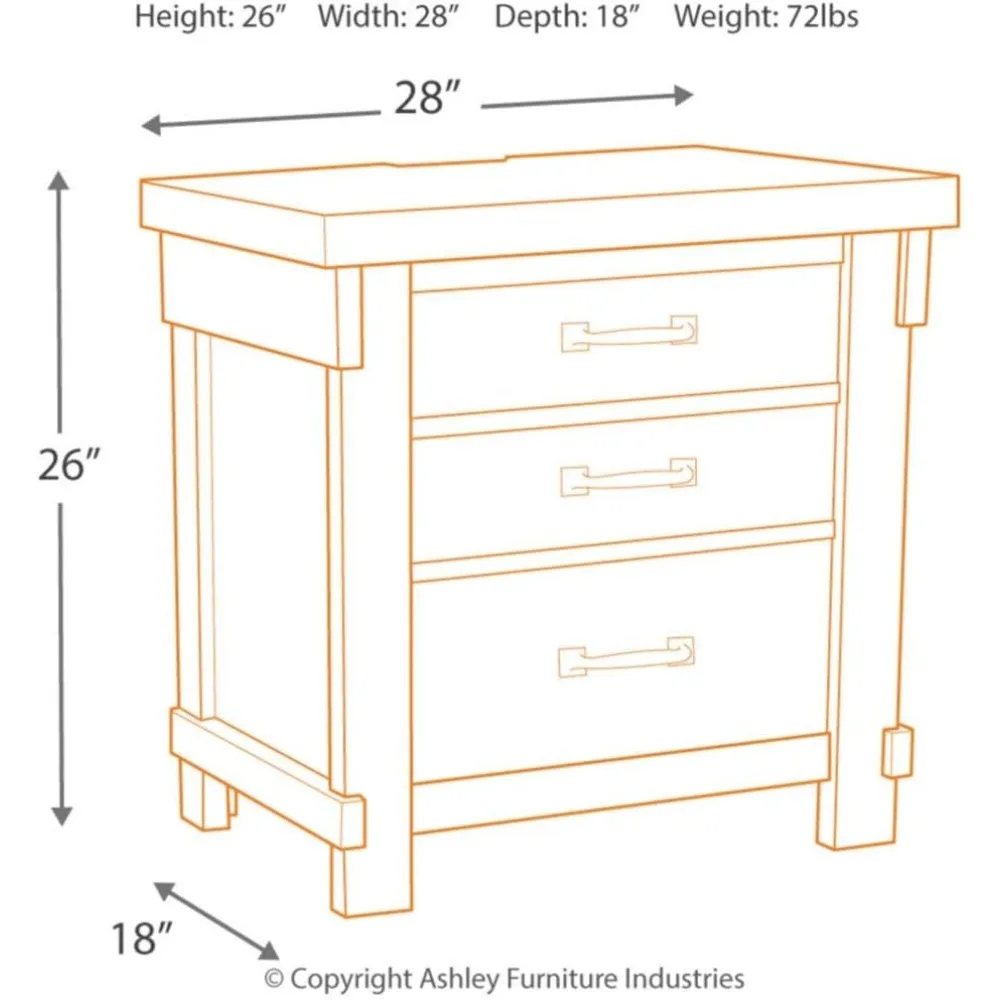 Nightstand with 3 Drawer, Dovetail Construction, 2 Electrical Outlets & 2 USB Charging Ports, Farmhouse Nightstand