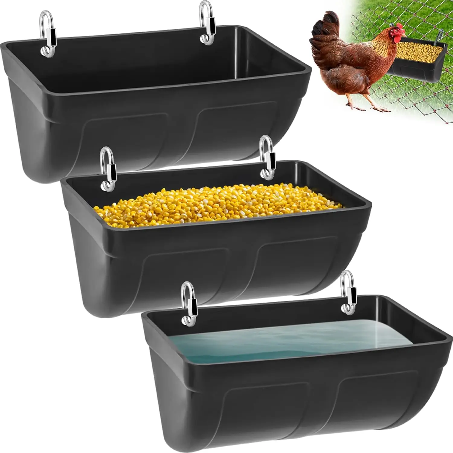 

Chicken Goat Hanging Feeder Waterer Trough 4 Quart, Poultry Fence Coop Accessories, Feed & Water Feeding Container for Chicken