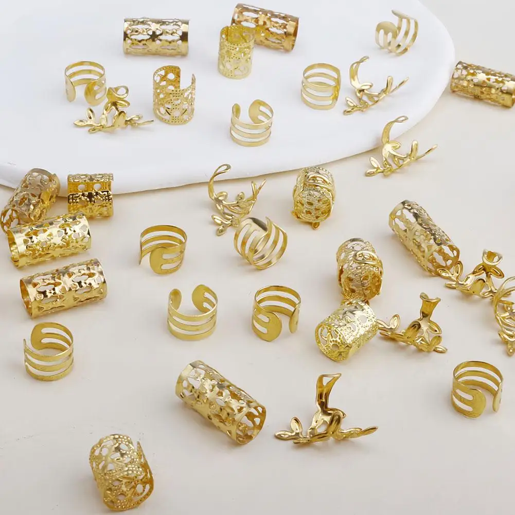 40 قطعة/المجموعة الذهب/الفضة الشعر مجوهرات ل الضفائر اكسسوارات الجوف خارج خواتم الشعر للشعر المجدل قابل للتعديل خواتم الشعر الأصفاد