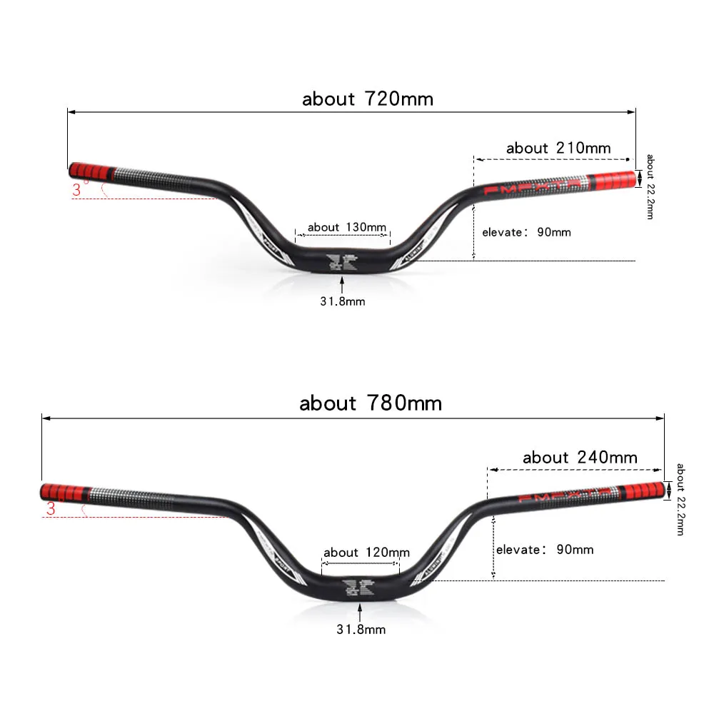 FMFXTR-Guidon de vélo en alliage d'aluminium 6061-T6, dimensions 31.8x780mm, hauteur 90mm, pièces pour VTT en forme d'hirondelle, couleur froide