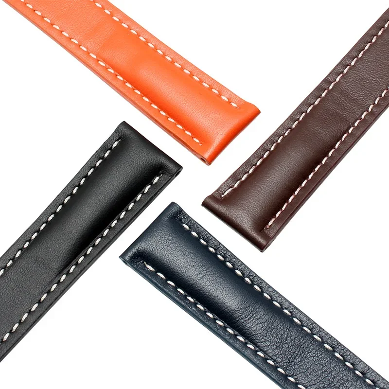 20mm 22mm 24mmCalfskin Leather Watch Bands for Breitling Watch Strap Leather Bracelet Black Brown Blue Belt Watchband Masculino