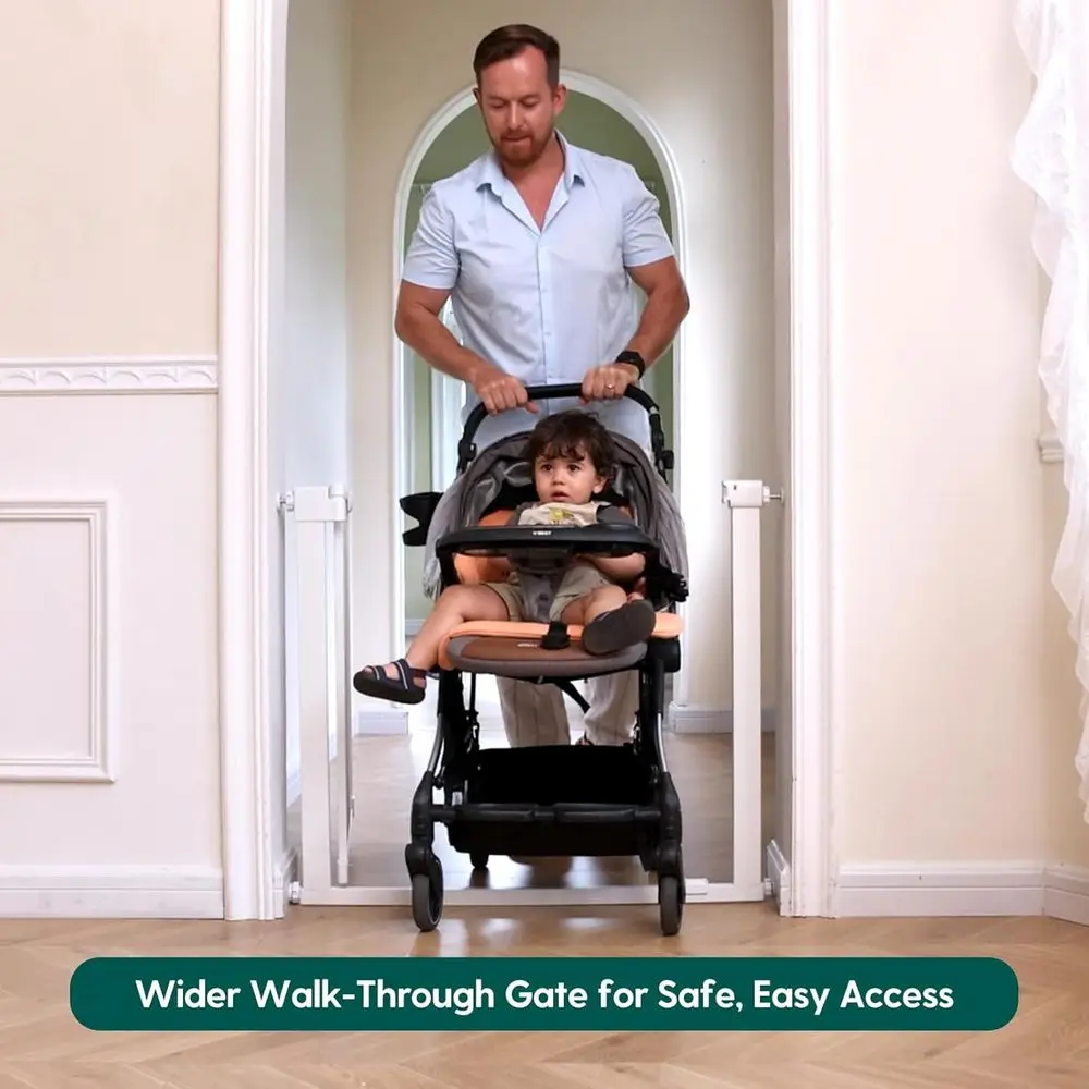 بوابة للحيوانات الأليفة بعرض 41-46 بوصة مع ميزة قابلة للقفل والمشي والإغلاق الذاتي، باللون الأبيض