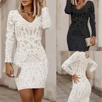Long Sleeve V-Neck Women's Dress Independent Station Wish Amazon Ebay Cross-Border European American Style Fashion Explosion