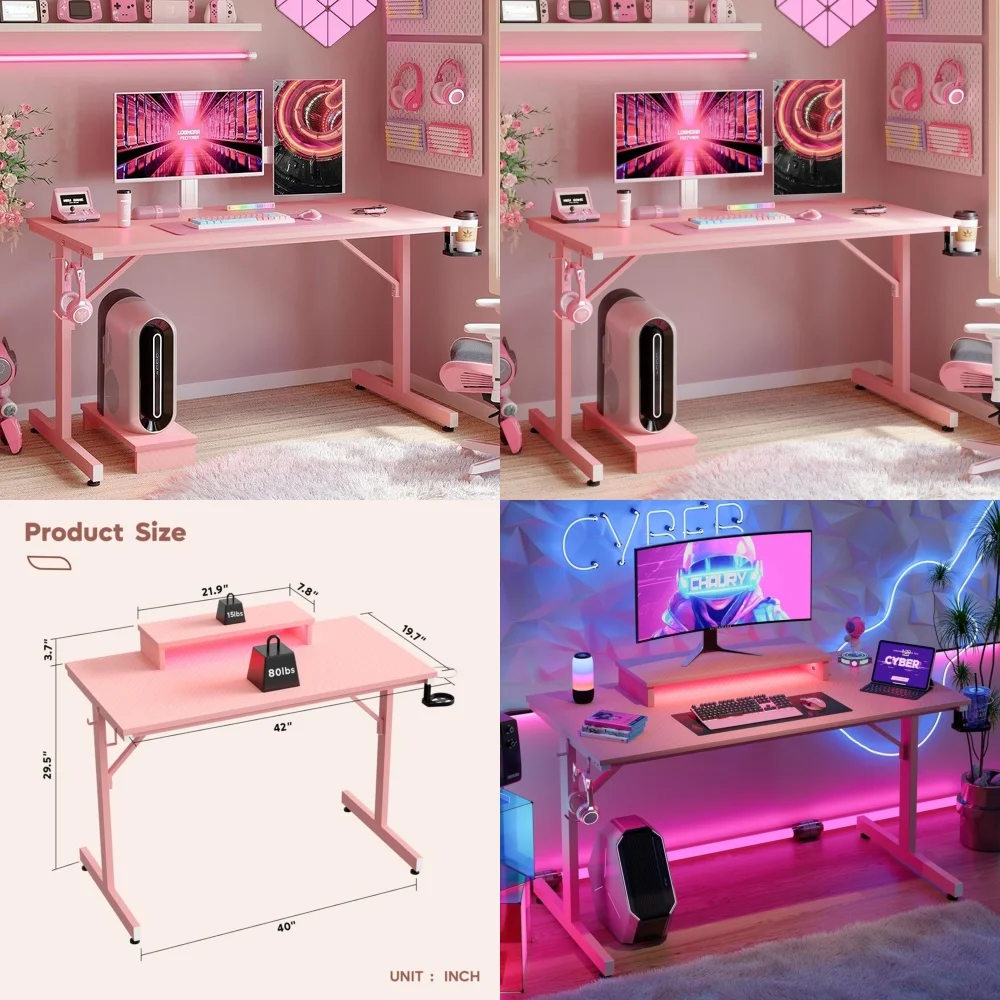 

Computer DesksGaming Desk with LED Monitor Stand for Gamers and Home Office Workstation