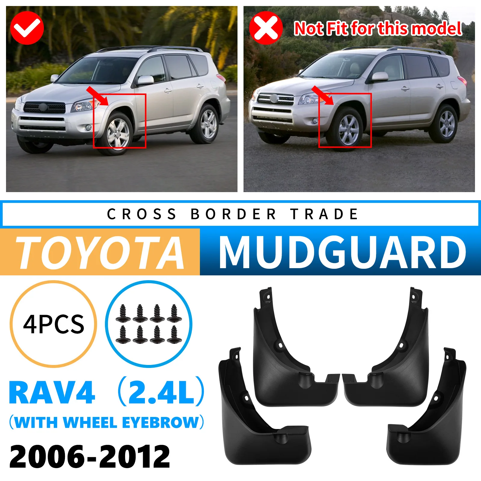 Car Auto Mud Flaps Splash Guards Fender Mudguard for Toyota RAV4 2.4L 2006-2012 Soft Rubber Front Rear Wheel Protector
