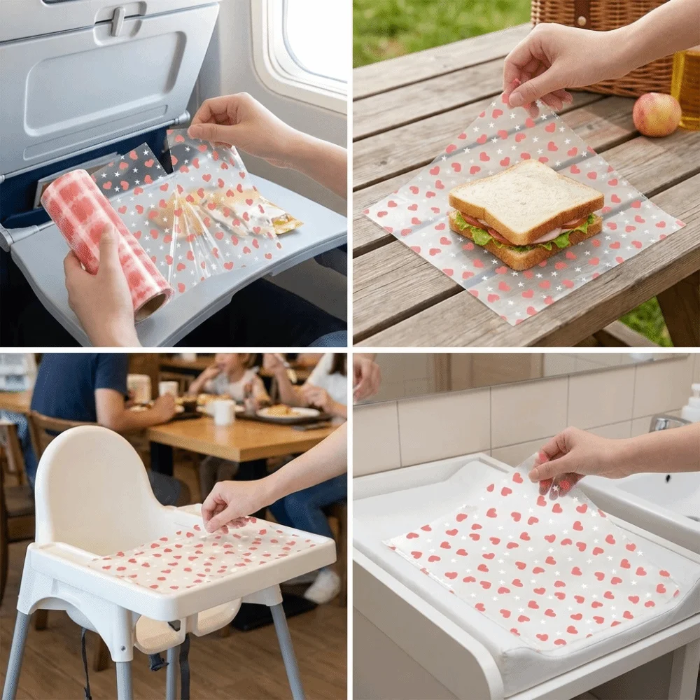 Heart Print Disposable Toilet Seat Covers Waterproof Film Material Adhesive Strips Hygienic Toilet Seat Covers Single-Use Design