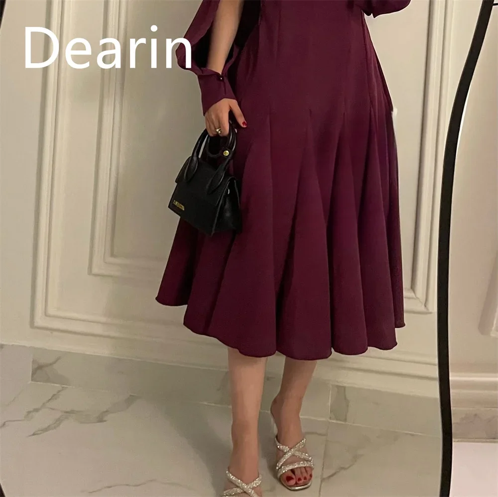 Customized Formal Dress Dearin V-neck A-line Tea Length Skirts Fold Bespoke Occasion Dresses Evening Prom Gown Saudi Arabia