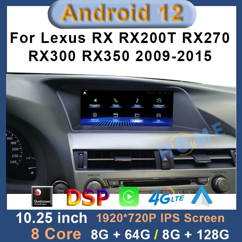 

10.25 Inch Qualcomm Android 12 Wireless CarPlay For Lexus RX RX270 RX350 RX450H 2009 - 2015 Multimedia Video DVD Player Auto DSP