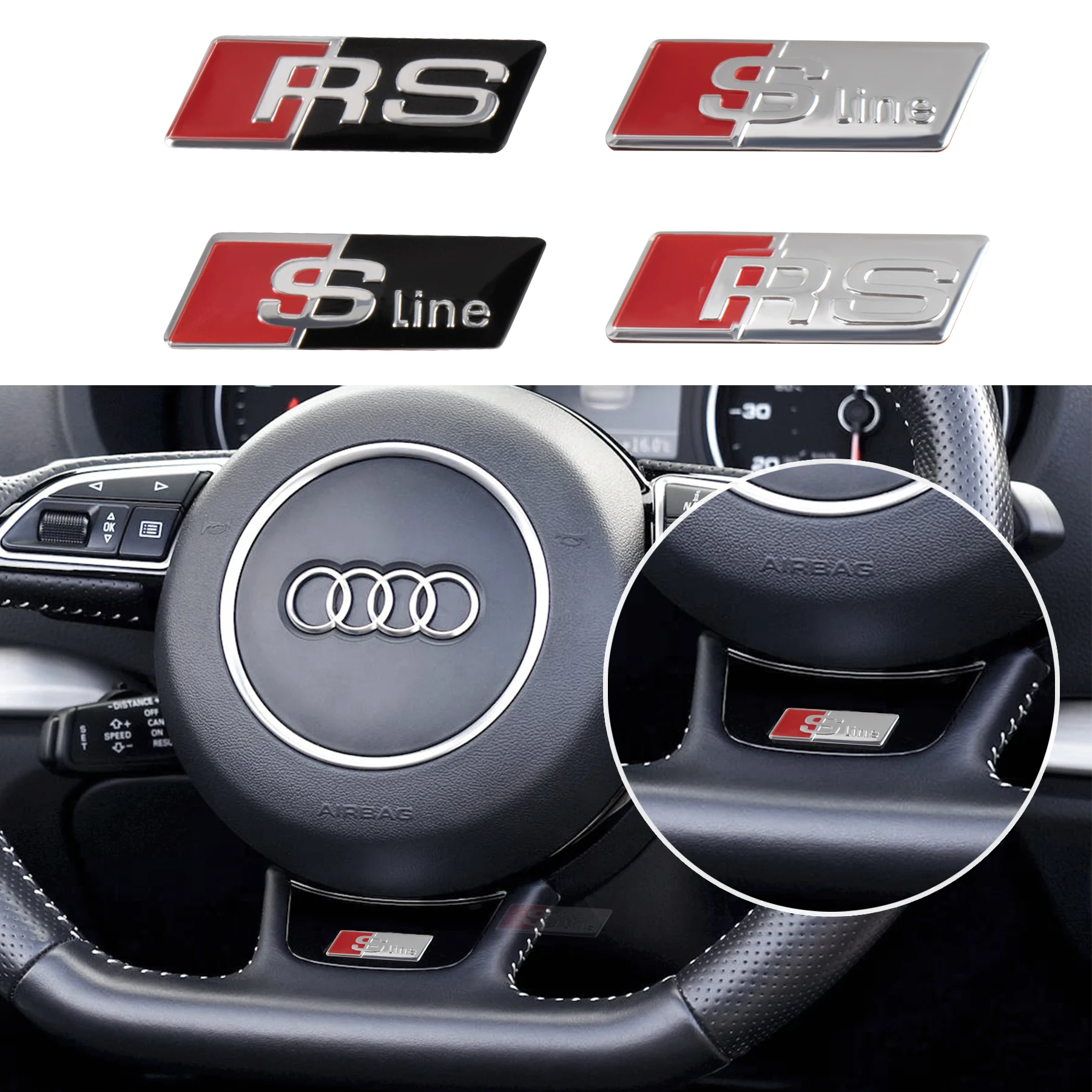 2/5/10PCS Adesivo Decorativo 3D de Alumínio para Volante de Carro, Acessórios Automotivos para Audi SLINE RS A4 A3 A5 A6 A7 A8 Q3 Q5 Q7