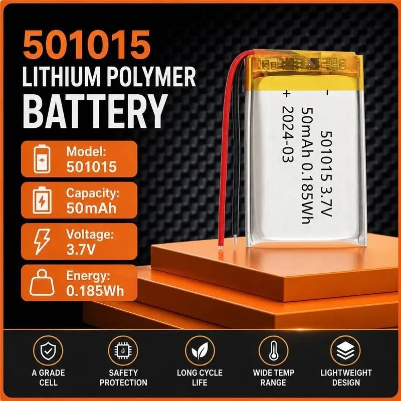 100pcs for Spot 501015 Polymer Lithium Battery 50mAh 3.7V for Bluetooth Headset Hearing Aid Recorder Rechargeable Li-ion Cell