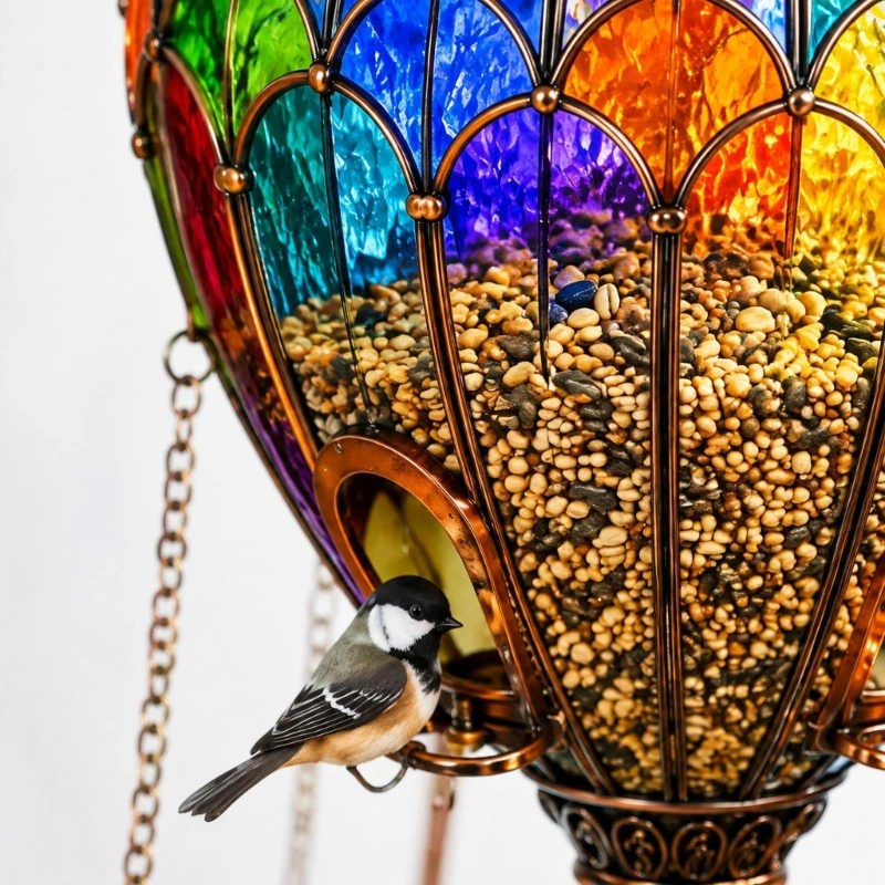 Hanging Bird Feeder with Acrylic Balloon Body, Multiple Feed Openings, Exterior Perches, and Suspended Water Bowl for 37JD