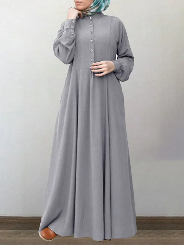 

ZANZEA Fashion Women Muslim Dress Autumn Long Sleeve Solid Dubai Turkey Abaya Hijab Sundress Robe Femme Casual Long Vestido 2023