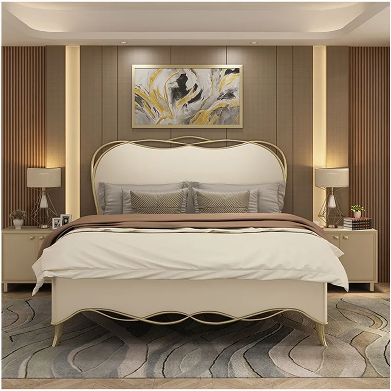 Fabric bed, simple modern master bedroom double bed, American light luxury solid wood bed light luxury bed