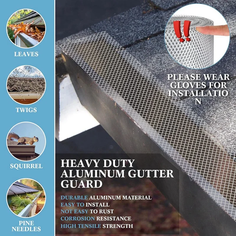 Gutter Guard Mesh Filter, DIY Gutter Cover, Screen Protection, Netting Roll, 10 Fixed Cable Tie para Folhas