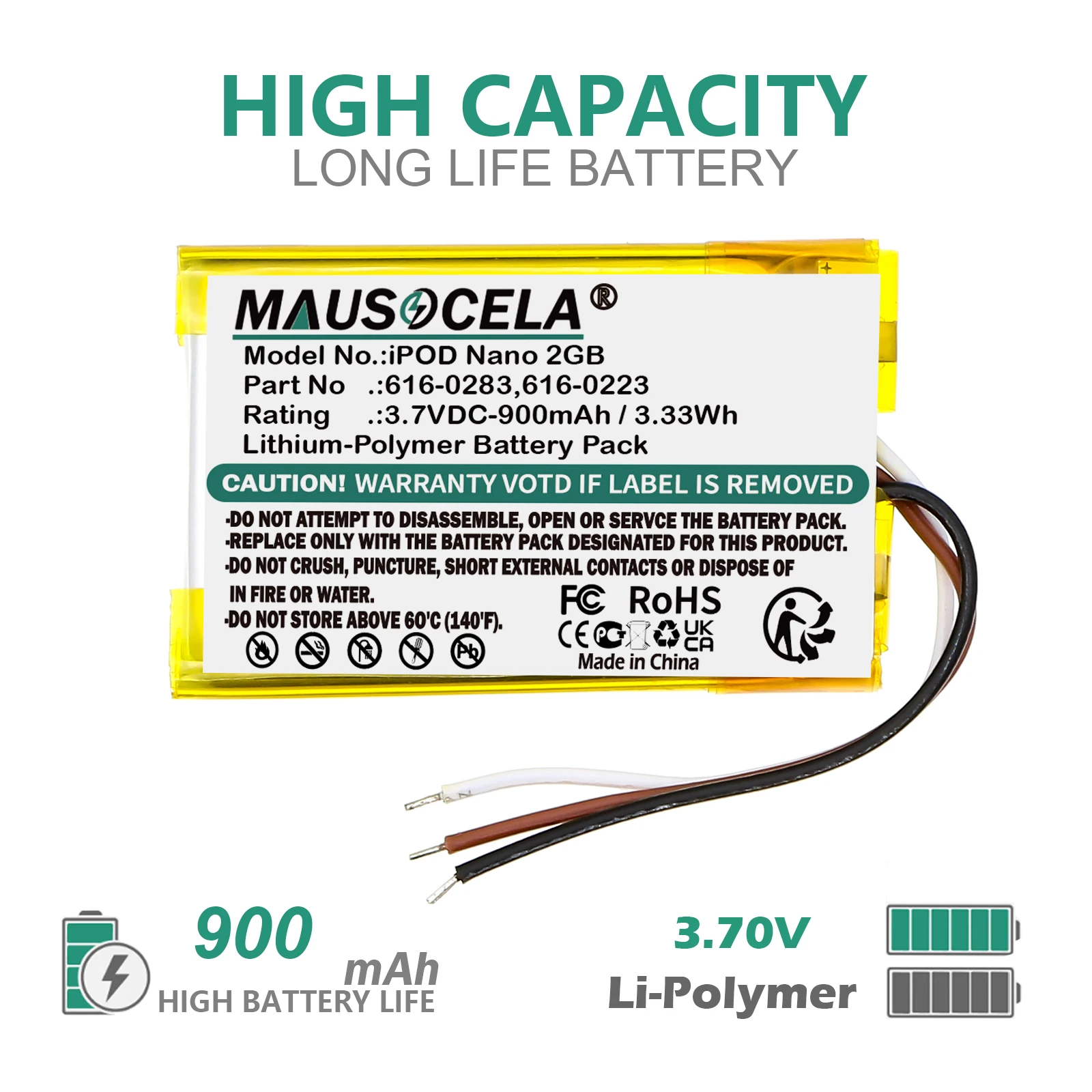 900mAh Media Player Battery For Apple:616-0223,616-0224,616-0283,iPOD Nano 2GB 4GB MA004LL/A MA099LL/A MA005LL/A MA107LL/A,MP3 4