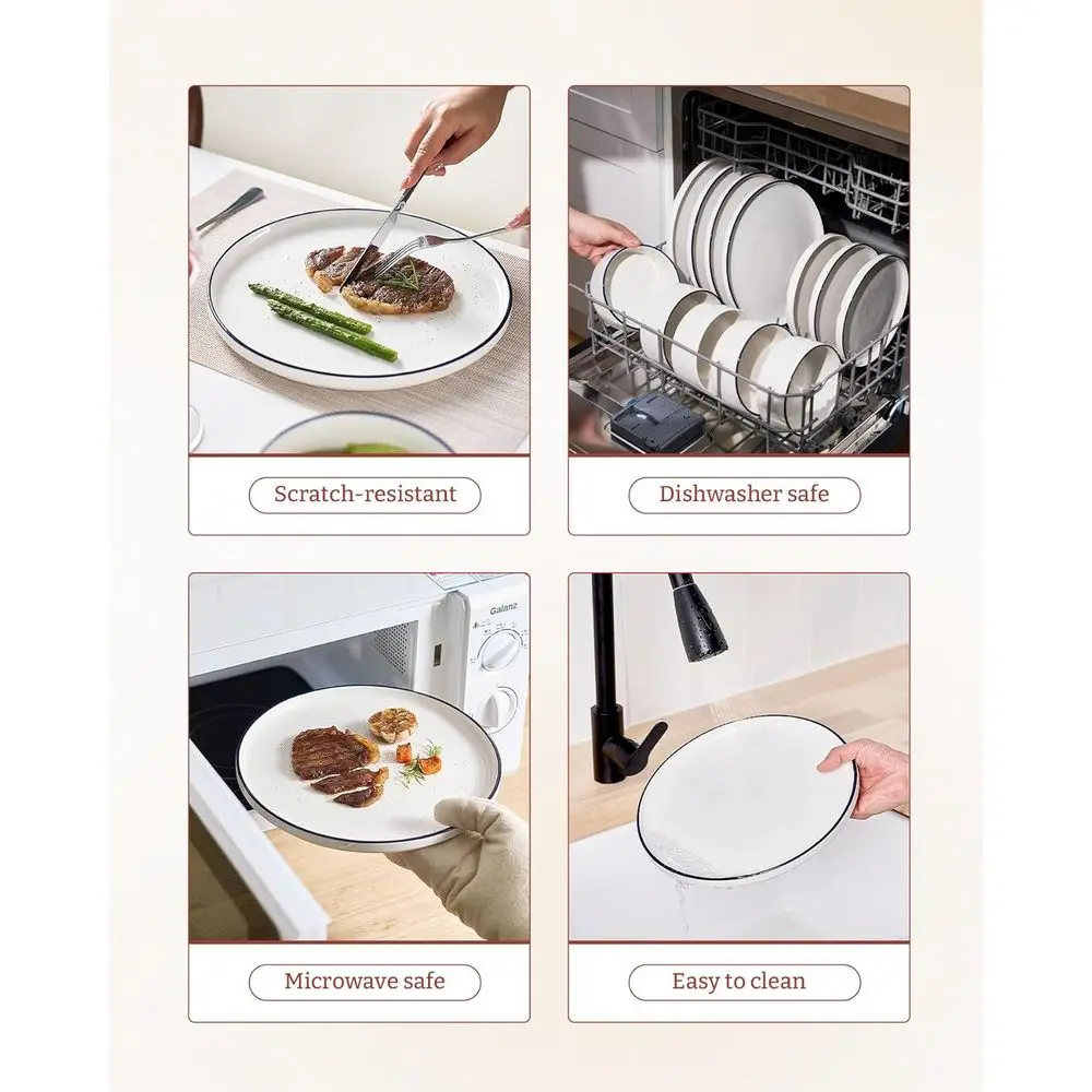 Modern 18-Piece Porcelain Dinnerware Set, White with Blue Accents, Microwave and Dishwasher Safe, Service for 6