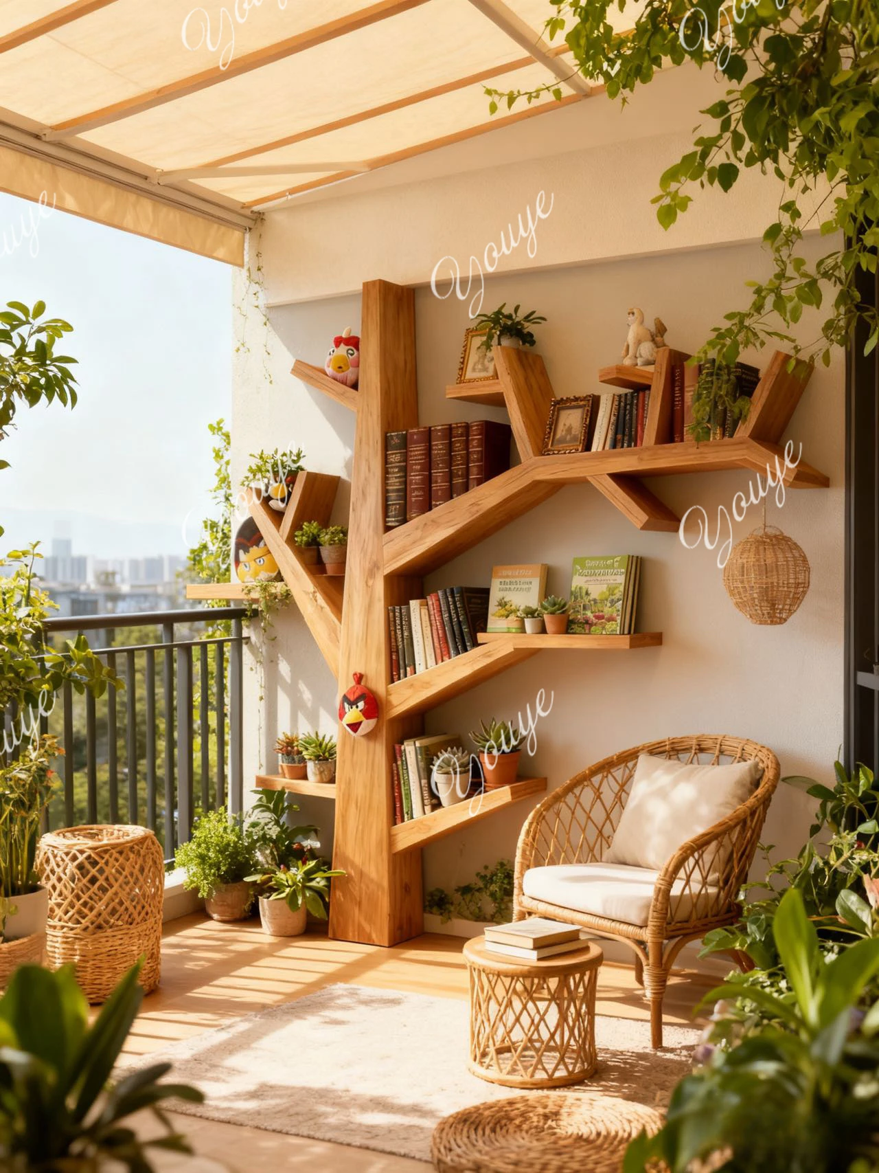 

Nordic solid wood tree bookshelf creative living room floor rack household simple storage rack wall hanging