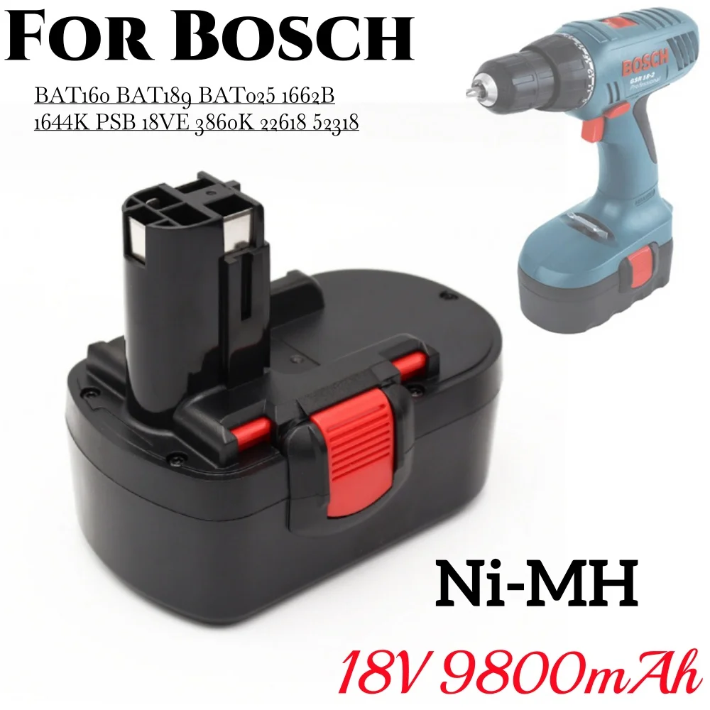 

BAT160 For Bosch BAT189 BAT025 1662B 1644K PSB 18VE 3860K 22618 52318 BAT180 18V 6900mAh Ni-MH Rechargeable Tools Battery